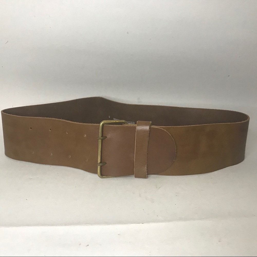 Divided Brown Leather Wide Belt S